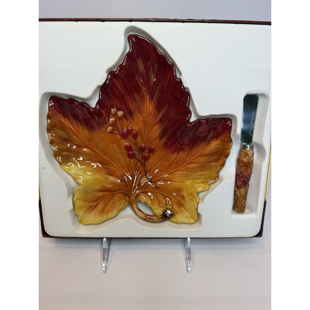 Fitz & Floyd Harvest Leaf Snack Plate w Spreader NEW Fall Thanksgiving Gift